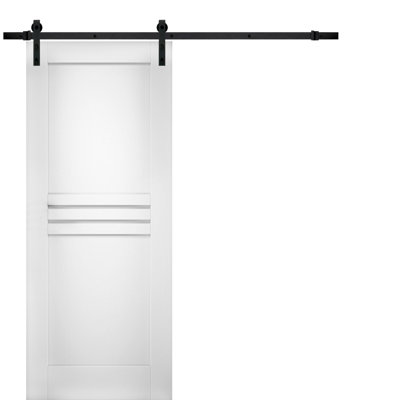 Mela Paneled Manufactured Wood Barn White Door with Installation Hardware Kit