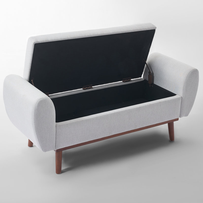 Upholstered Storage Bench with Solid Wood Leg, Light Gray