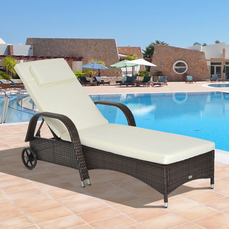 Porcaro 78.75" Long Reclining Single Chaise with Cushion, Mixed Brown Frame/Cream Cushion