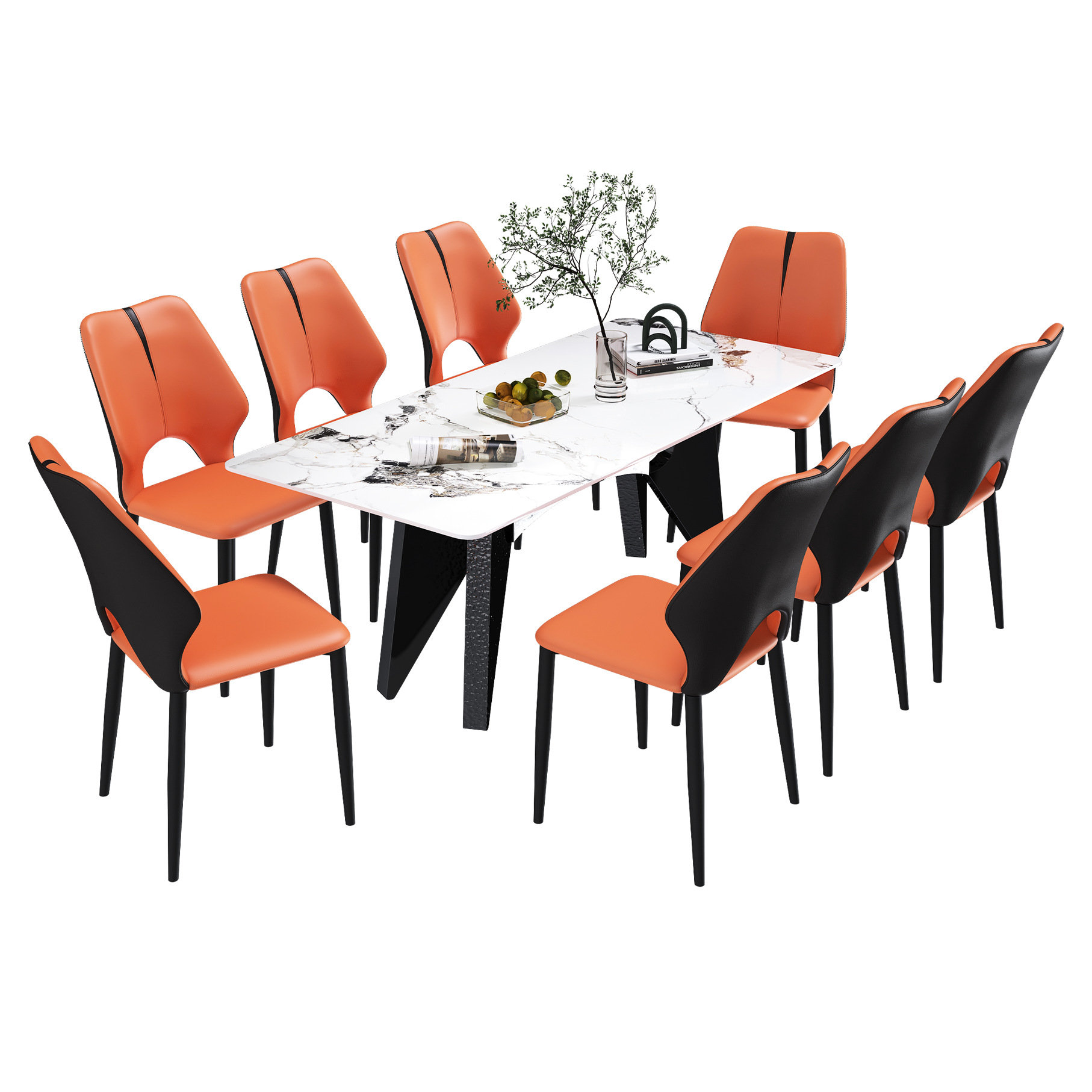Everly Quinn 79" Gold Dining Table For 6-8, Rectangular Marble With ...