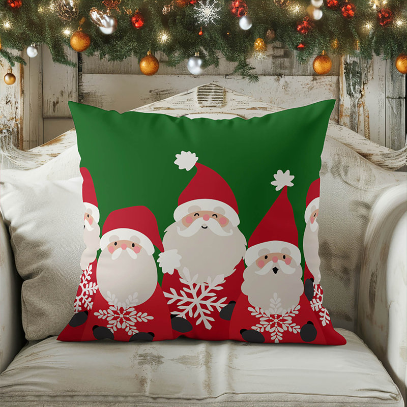 Coussin décoratif père Noël et flocons de neige, Vert