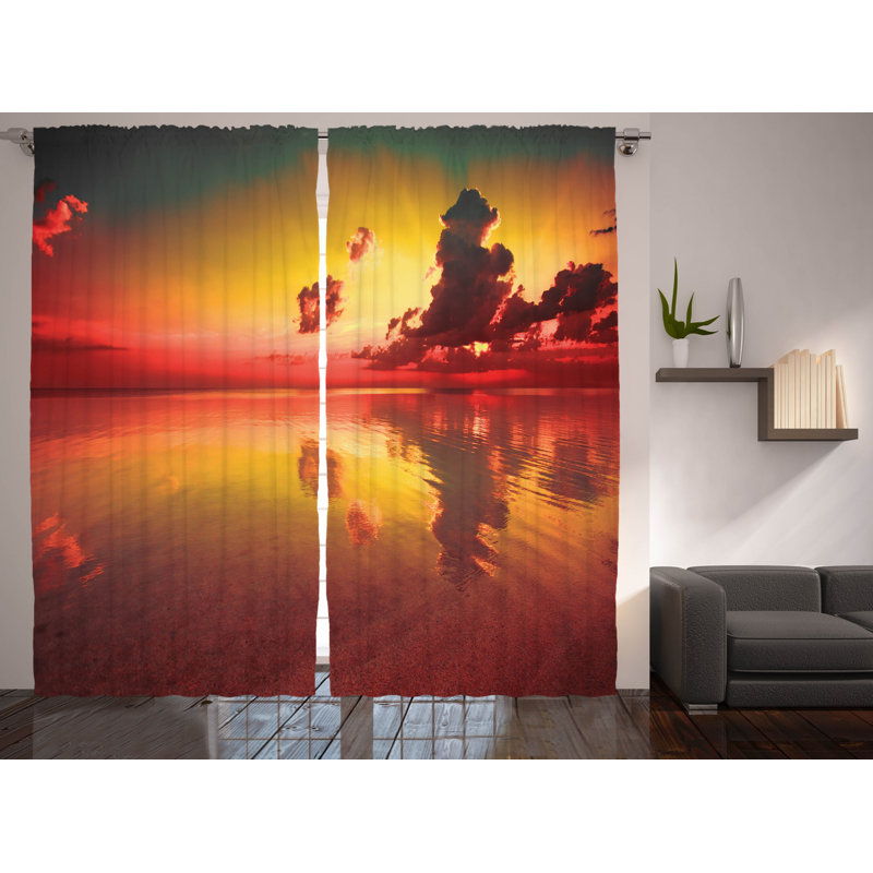 Abigaila Sunrise over Sea Water Reflection Cloudy Horizon View Semi-Sheer Curtain Panel, 54" W x 108" L