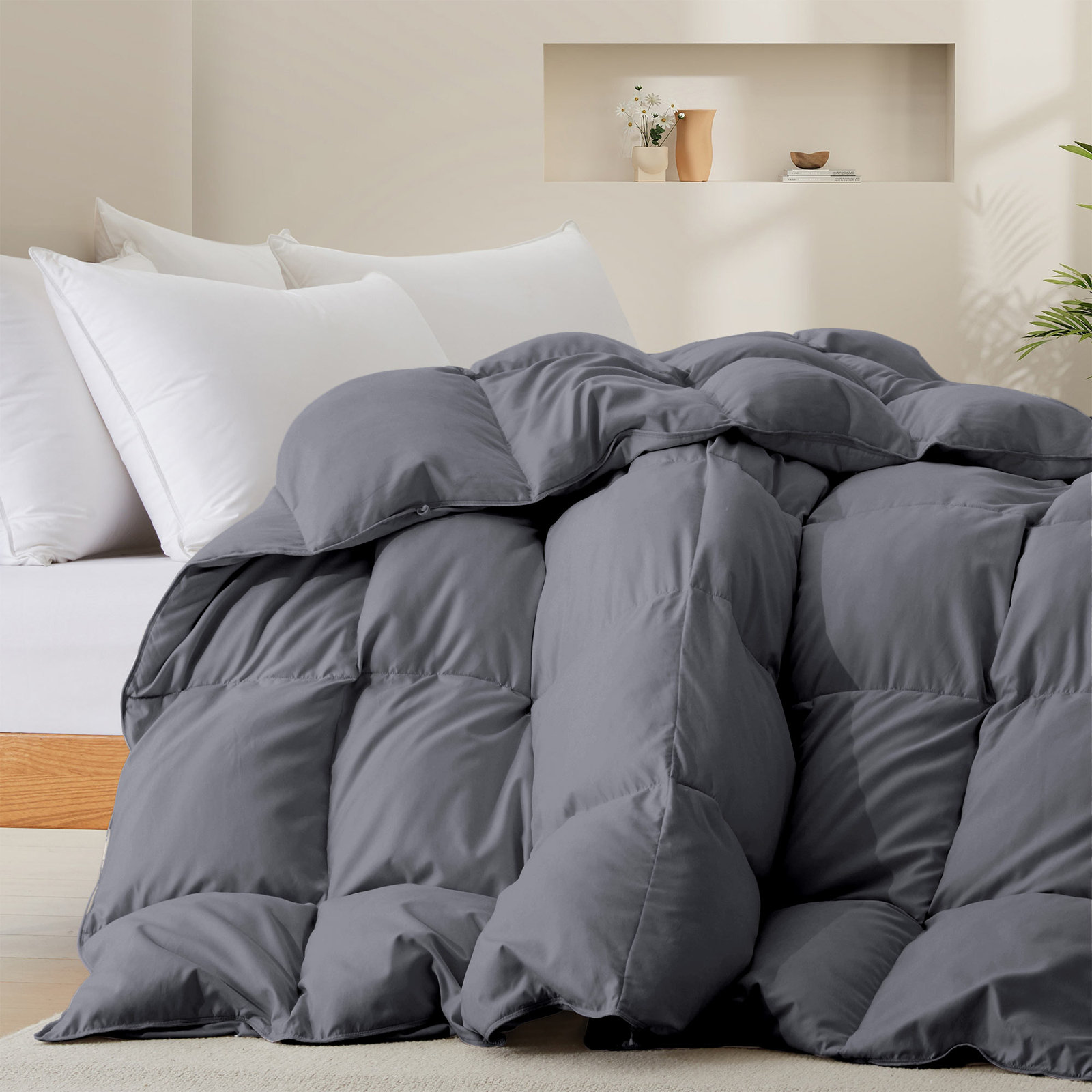 600 Fill Power All Season Down Comforter Duvet Insert, California King, Dark Gray