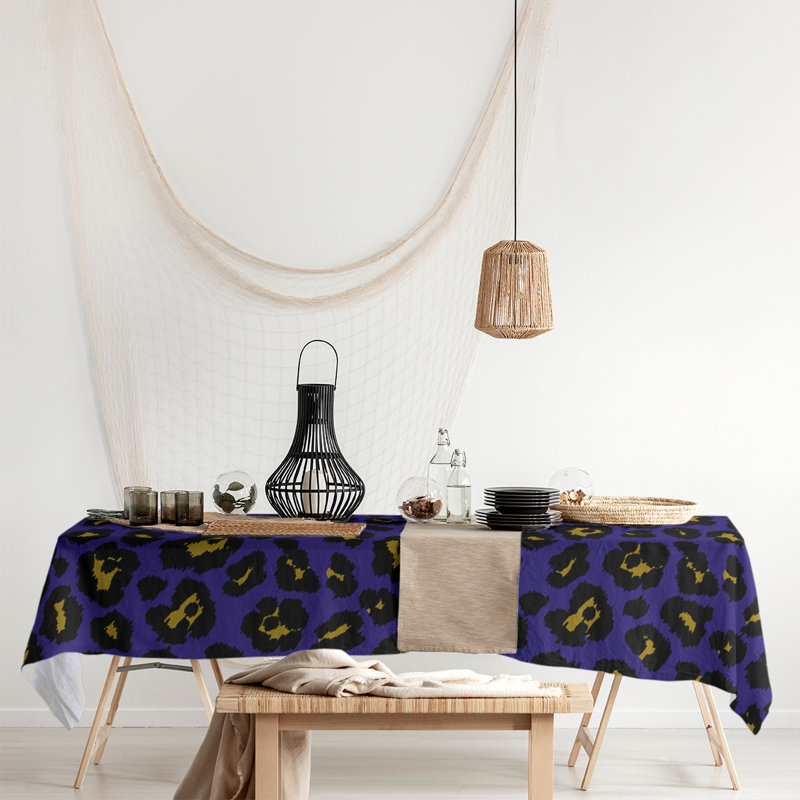 Nappe en mélange de coton à imprimé animalier, 102 po x 58 po, Mauve / noir / jaune