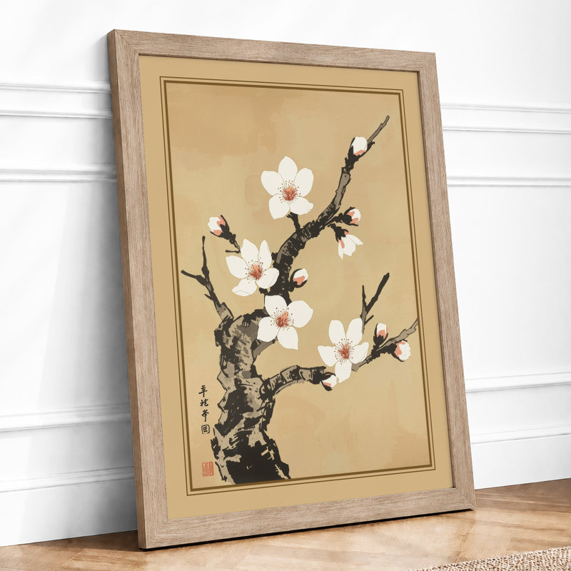 Blossoms on Branch Japandi - Framed Print, A3 - 42.0 x 29.7 cm, Oak