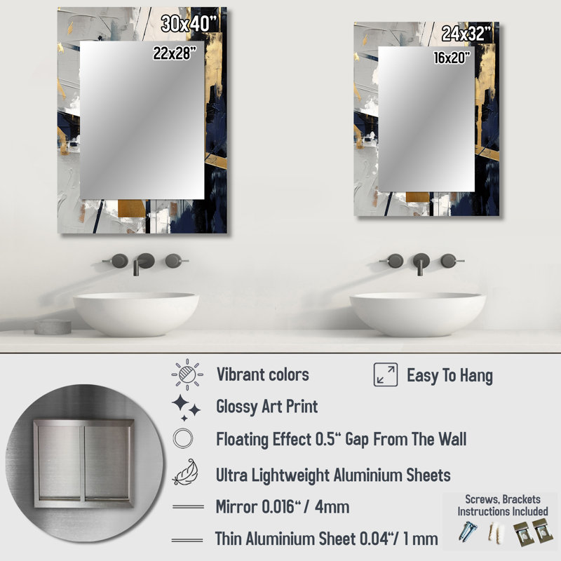 Gris et doré Impressions Transcendent II - grand miroir de formes abstraites, décor de miroir mural gris unique, impression d'art en métal
