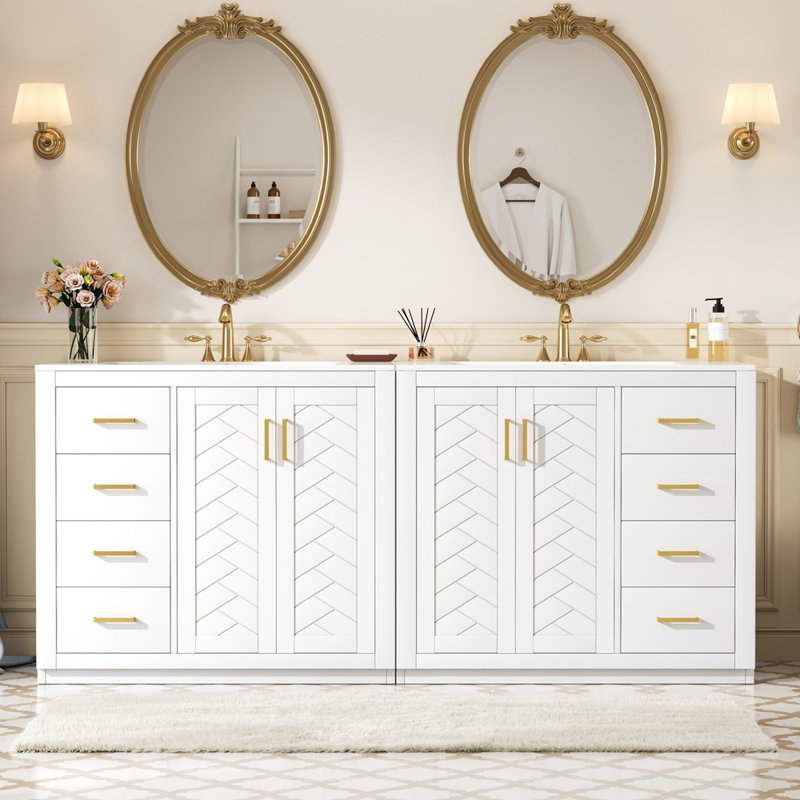 Le meuble-lavabo 72 po avec lavabo en céramique peut être séparé, Blanc