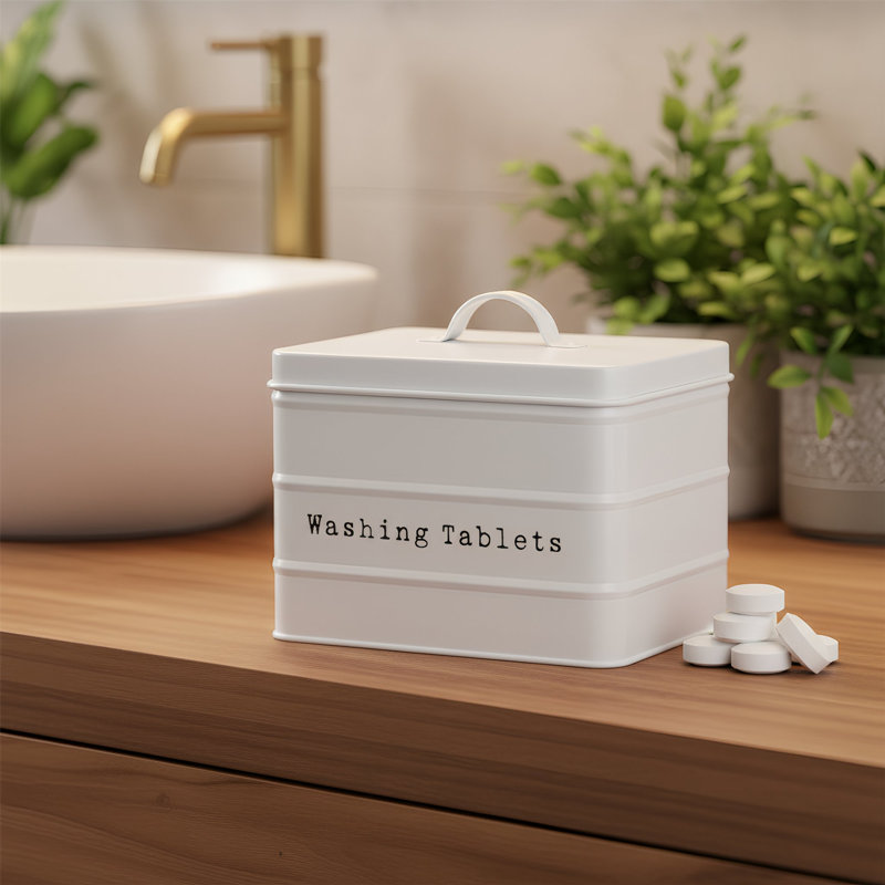 Harbour Housewares - 4 Piece Vintage Metal Utility Canisters Set, Cream
