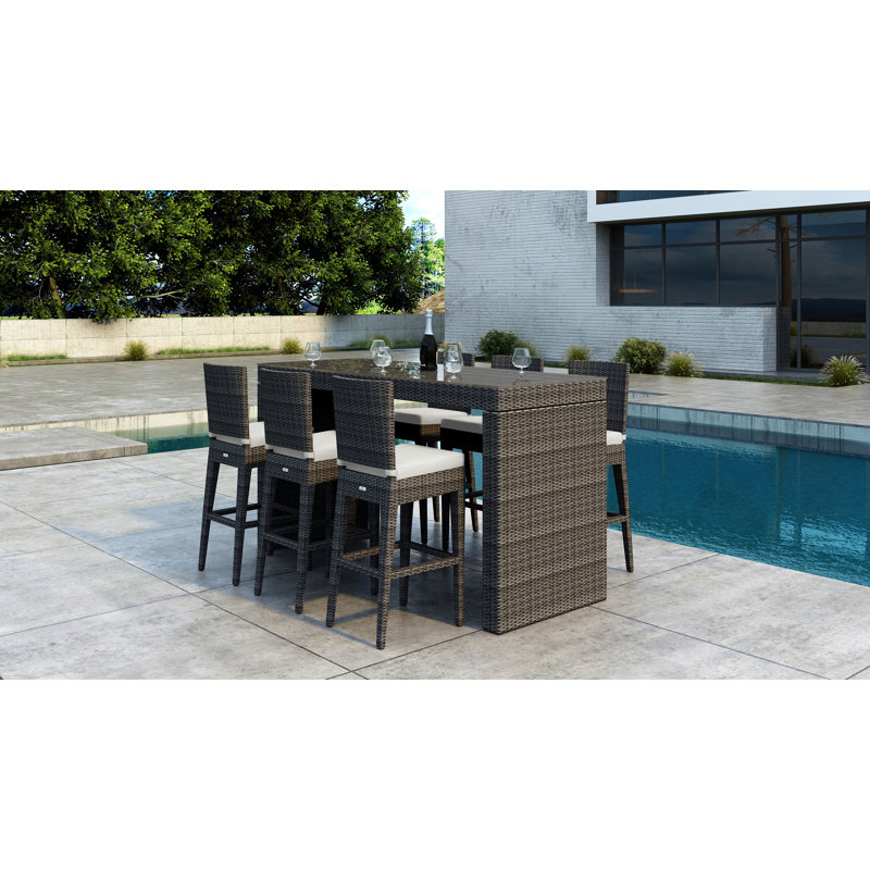 Gilleland 6 - Person Patio Dining Set with Rectangular Table , Sunbrella® Cushions Included, Canvas Natural Sunbrella® Canvas