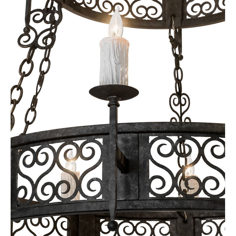 Lustre de roue de wagon de style bougie à 15 lumières Behrens