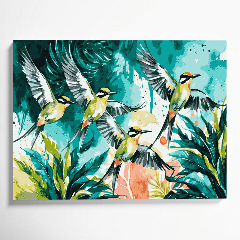 «Birds Tropical Kingbird», art mural sur toile verte, H 11 po x l 14 po