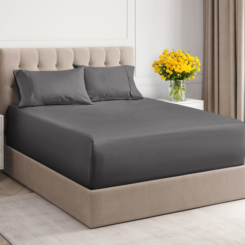 Extra Deep Pocket Sheet Set, Cooling & Breathable Bed Sheets, Soft Hotel Luxury Bedding, Fits 18–24 Inch Mattress, Dark Gray