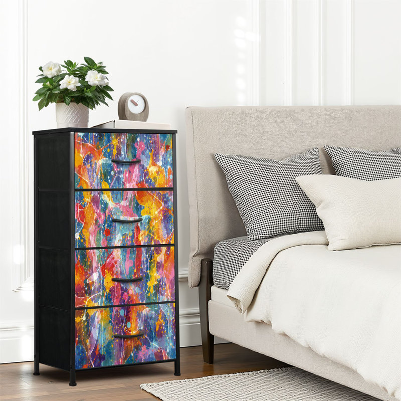 4 Drawer Dresser for Bedroom, Narrow Chest of Drawers, Wooden Top and Study Iron Frame 18"x37.5"-(WxH)