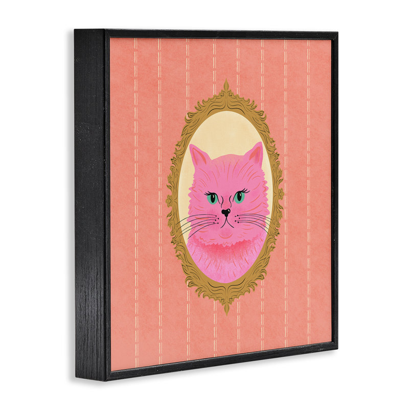 Portrait de chat rose, estampe numérique de Carrie Cantwell, H 12 po x l 12 po, Giclée encadrée noir minuit