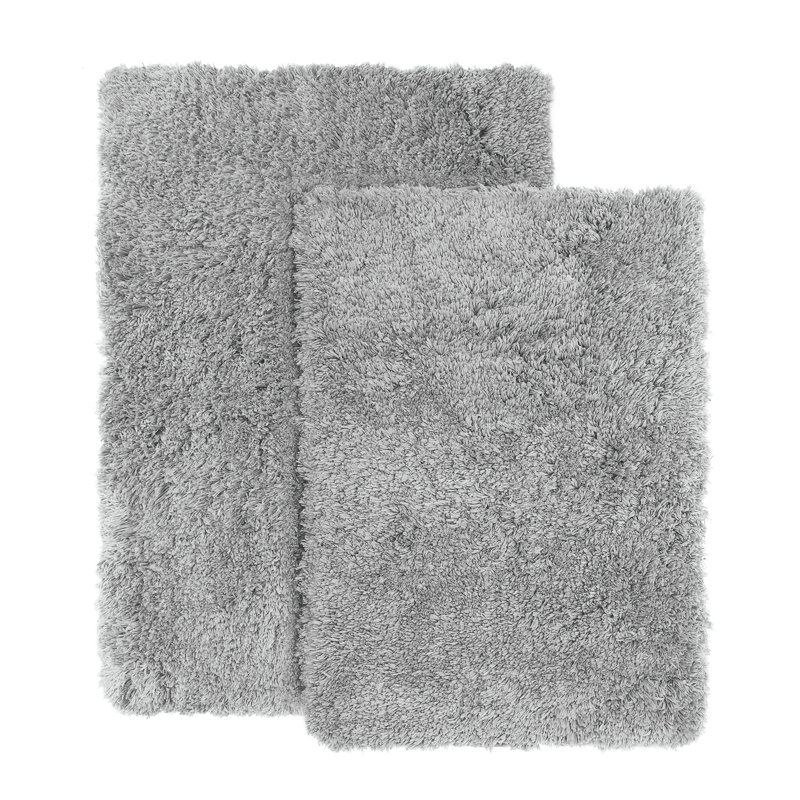 Kriner Luxury Ultra Soft Bathroom Rugs with Non-Slip Backing (Set of 2), Silver