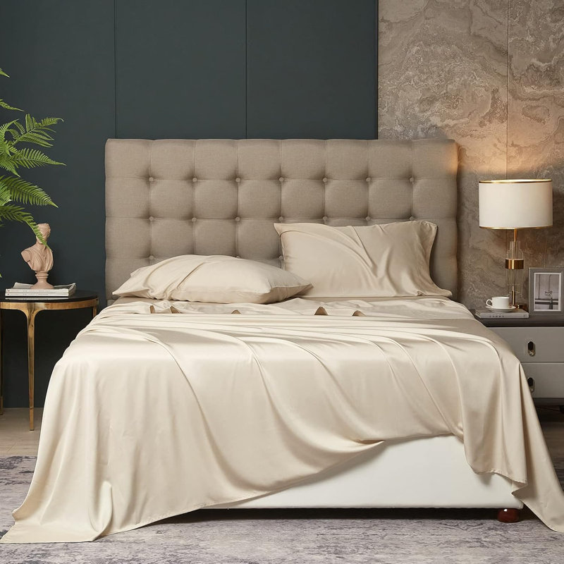 100% Tencel Cooling Sheets, 18” Deep Pocket Sheet set Silky Soft Lyocell Sheets, Grey, Queen Sheet Set with 2 Pillowcases