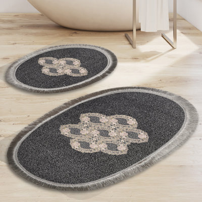Ensemble de tapis de bain antidérapant (2 pièces), 21,7 po x 25,6 po et 25,6 po x 45,3 po | 100% polyester, hauteur des poils de 0,6 po, antibactérien et lavable à la machine | Idéal pour le confort et la sécurité de la salle de bain