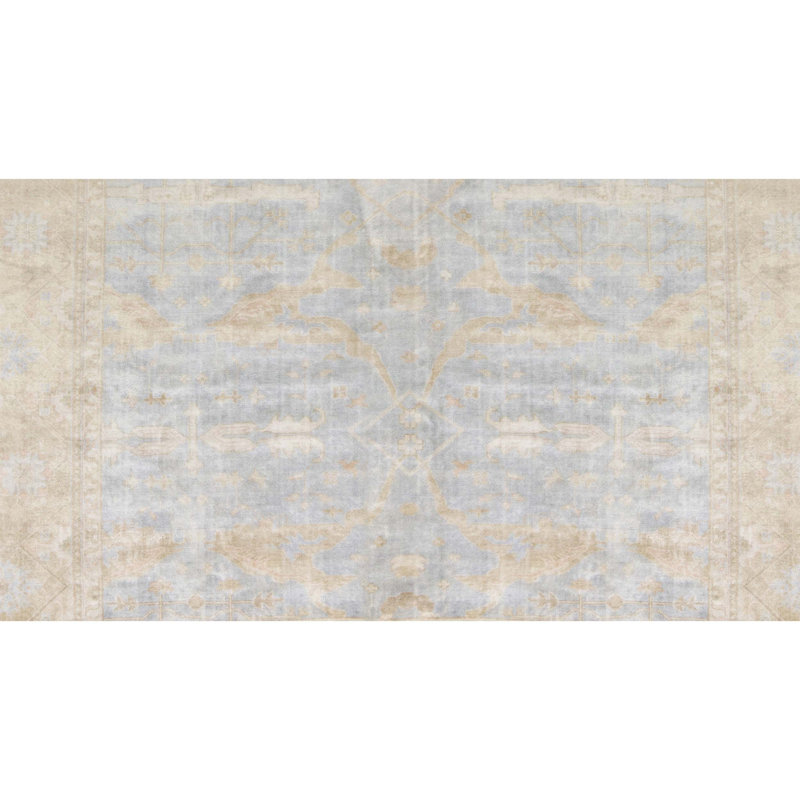 Tapis bleu et ivoire de haute qualité noué à la main