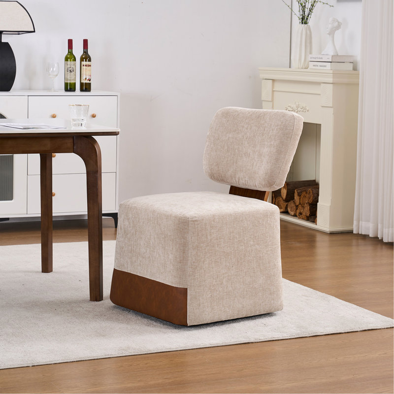 Chaise rembourrée en lin sans accoudoirs avec roulettes, Beige