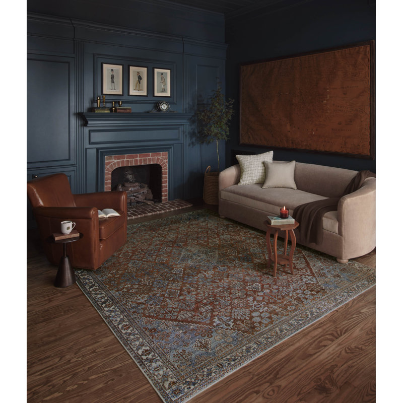 Tapis brique / ciel Magnolia Home par Joanna Gaines x Loloi Lenna, Tapis de couloir 2 pi 6 po x 12 pi