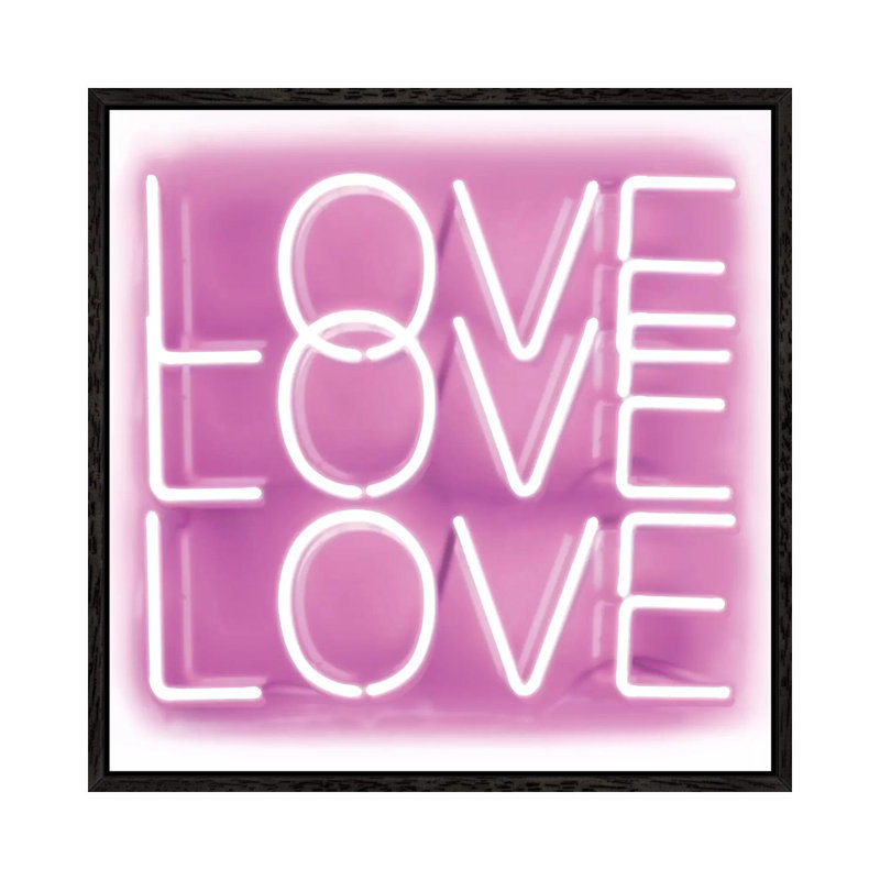 Neon Love Love Love Pink On White by Hailey Carr - Print on Canvas, Black Framed, 93.98 cm H x 93.98 cm W