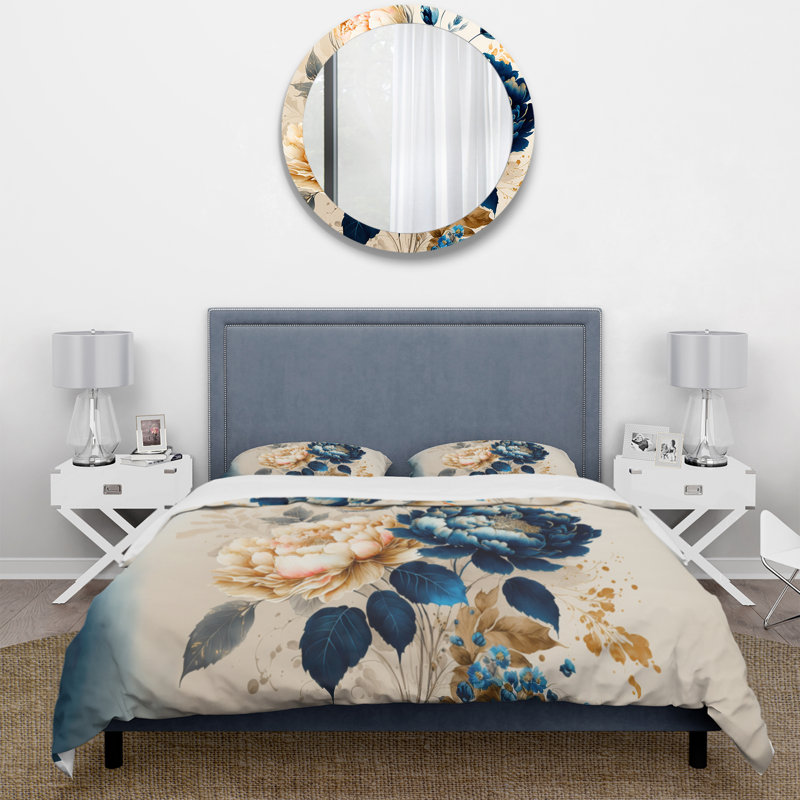 Ensemble de housse de couette floral bleu et or Floral Bunch II - microfibre de polyester