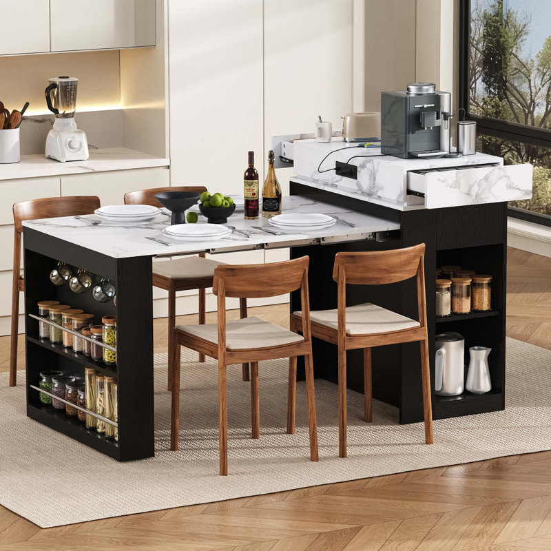 Table de salle à manger extensible moderne avec prise de courant et rangement intelligent