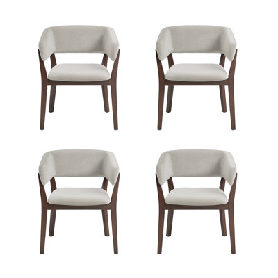 Blake Modern Faux Mohair Upholstered Beech Wood Dining Armchair in Greige