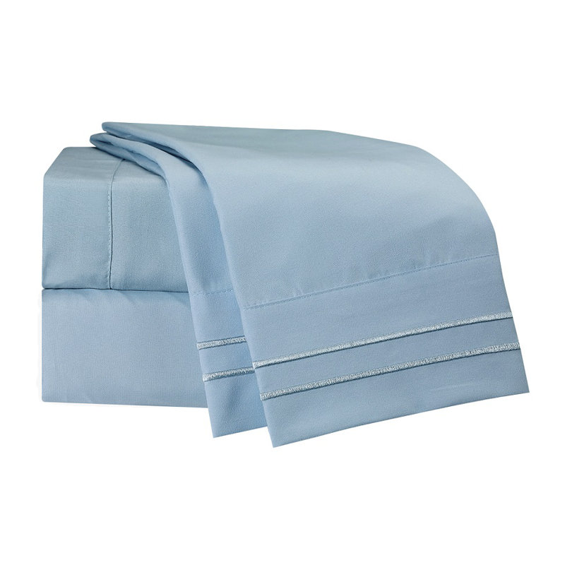 Microfiber Striped Sheet Set, King Sheet Set + Fitted Sheet + 2 Pillowcases, Light Blue