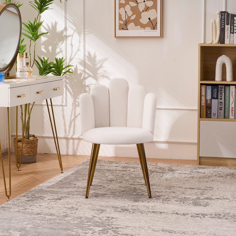 Velvet Vanity Chair with Back Vanity Stool with Gold Legs, Ivory