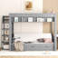 Lit superposé convertible gris double avec escalier de rangement - Comprend des tables de chevet et trois tiroirs, ce qui permet d'économiser de l'espace dans une chambre d'enfant ou d'invité.