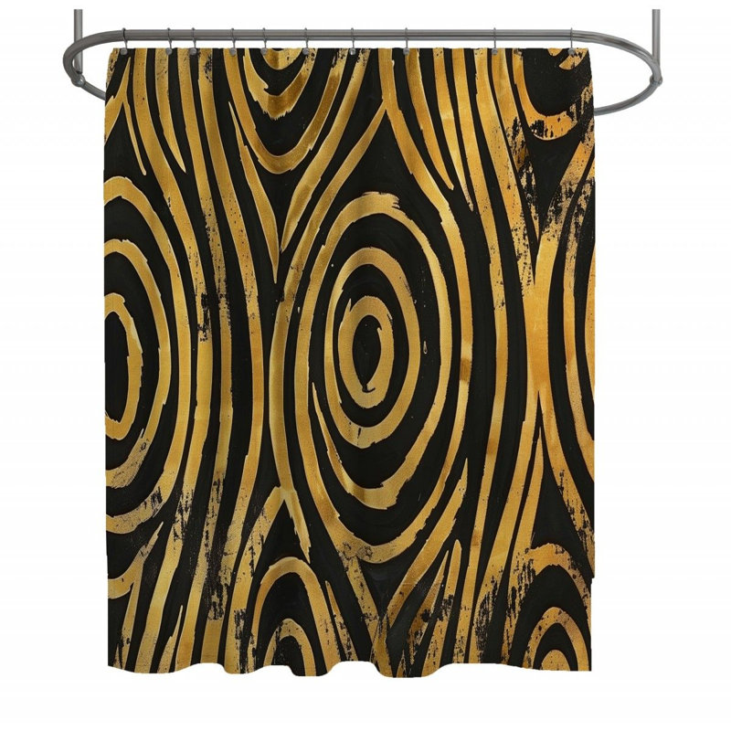 Abstract Cool Patterns Gold Spirals Shower Curtain - Decorative Bathroom Decor, 73"H x 70"W