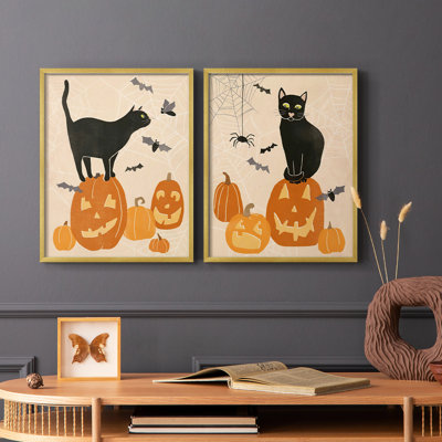 Pumpkin Patch Cats I-Premium Framed Print -Ready to Hang - No Nails Required - No Nails Required