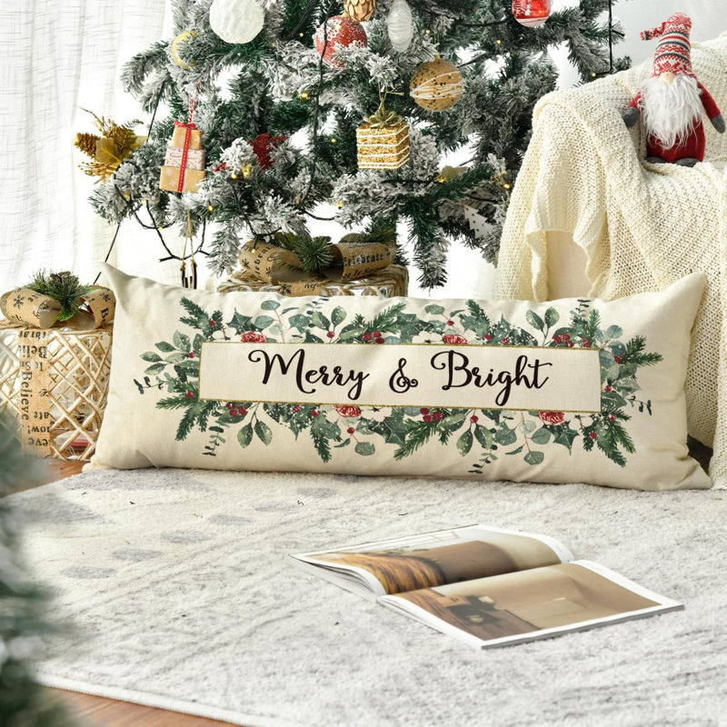 Housse de coussin Christmas Merry & Bright Eucalyptus Mistletoe, H 14 po x l 36 po, Forme rectangulaire