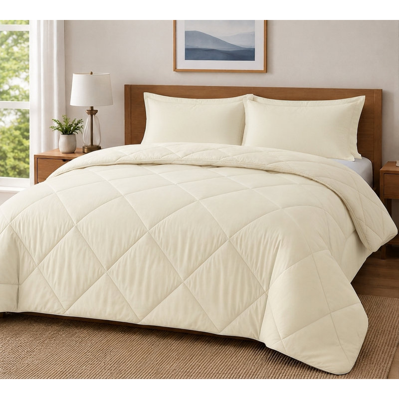 Ensemble d'édredon et de taie d'oreiller matelassés réversible - Literie en microfibre 3 pièces, Très grand lit