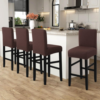 Ensemble de 6 housses de tabourets de bar/comptoir en velours extensible couleur chocolat
