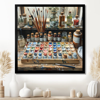 Orange Grey Vintage Artistic Paint Pots III - Boho Pottery Decor Wall Decor