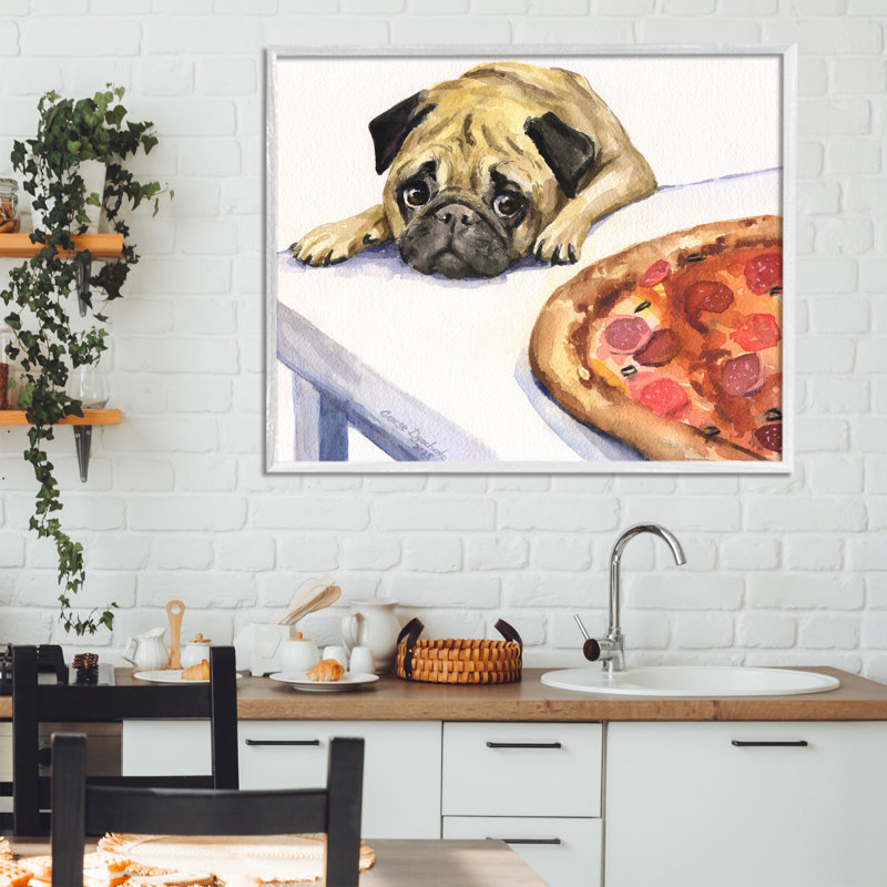 Carlin, Pug veut vraiment une pizza, estampe numérique, conception de George Dyachenko, H 24 po x l 30 po