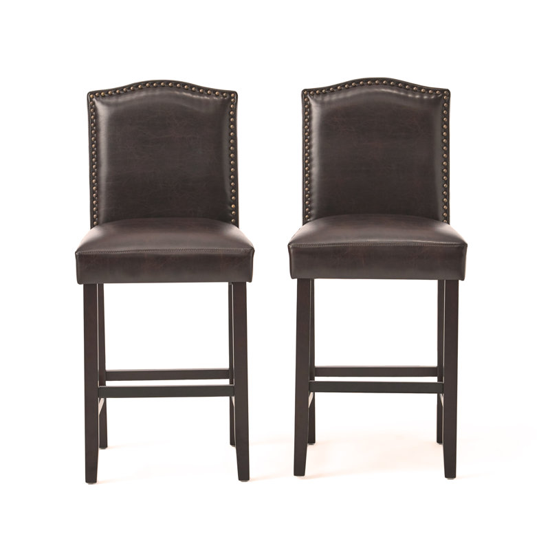 Ensemble de 2 tabourets de comptoir en cuir Aizayah, Tabouret de comptoir (siège d'une hauteur de 27 p, Brown PU