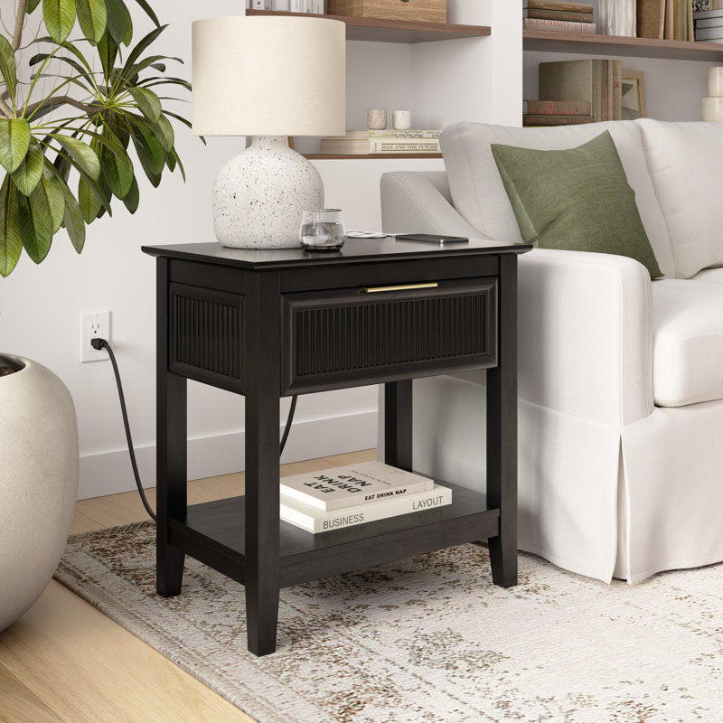23.3" W 1-Drawer Fluted End Table, Onyx Birch