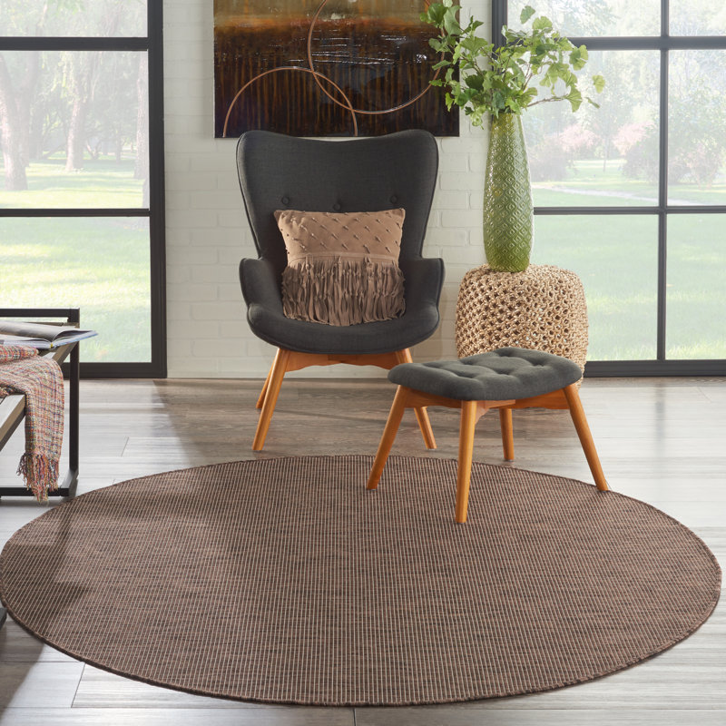 Tapis terre cuite intérieur / extérieur Lillehammer, Rond 8 pi, Brun