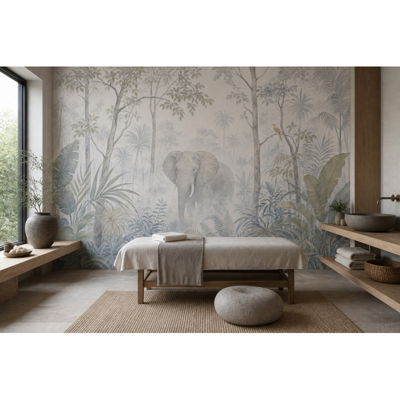 Papier peint éléphant tropical Misty Forest, 120"x96", Peel and Stick