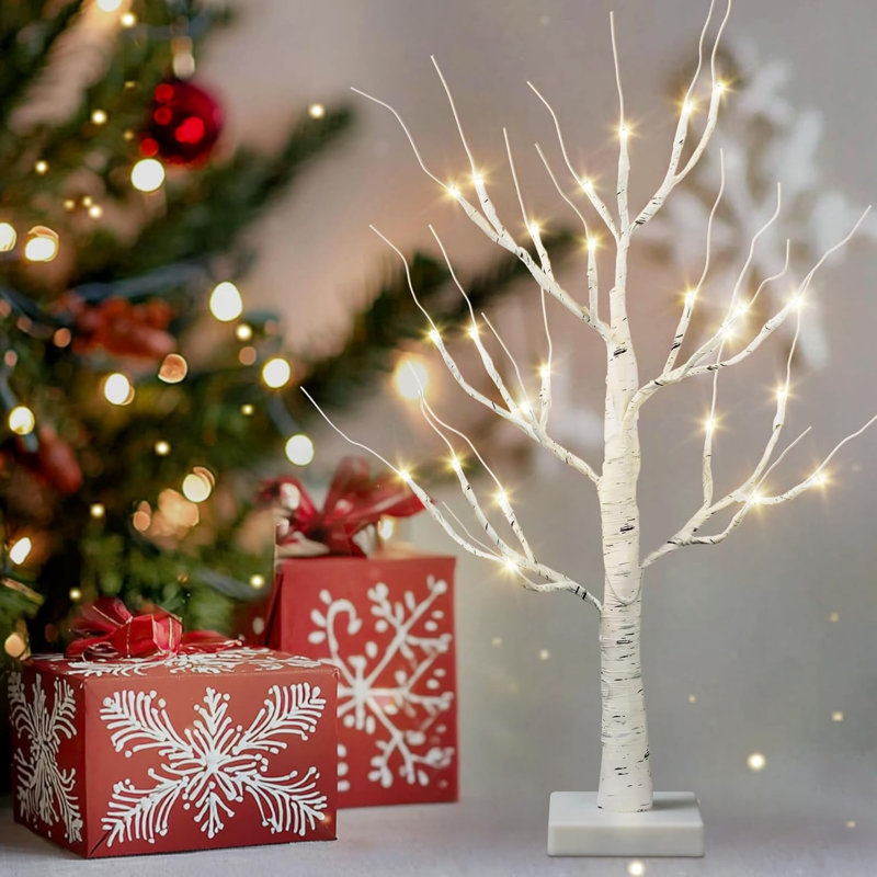 Décorations de Noël d'intérieur, ensemble de 2 sapins de Noël lumineux de 60 cm en bouleau avec lumières DEL