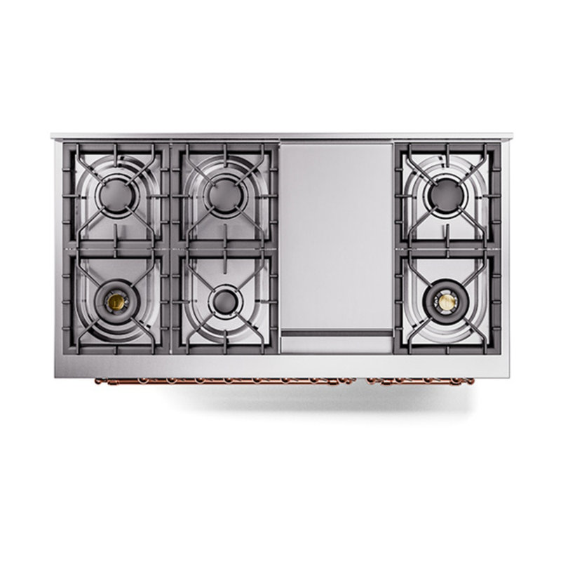 ILVE UN48FNMPEGG Nostalgie II Noblesse 48 inch Dual Fuel Range (8 Sealed Burners + Griddle, Triple Glass Door), Copper