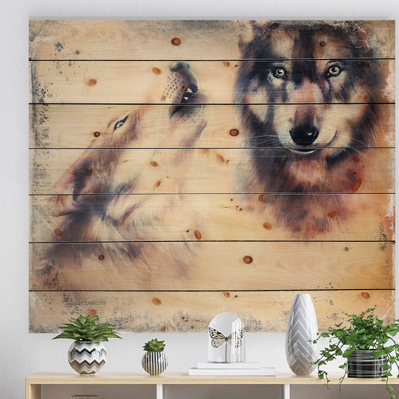 «Howling Wolf», peinture, H 15 po x L 20 po x P 1 po, Bois