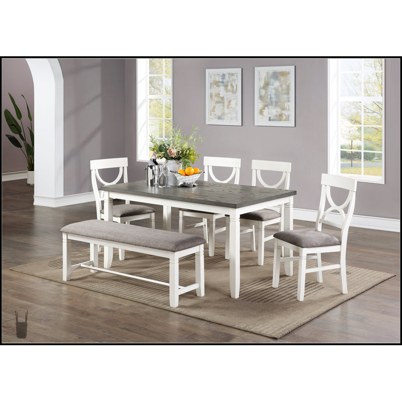 Ensemble de salle à manger moderne 6 pièces avec table, 4 chaises et banc