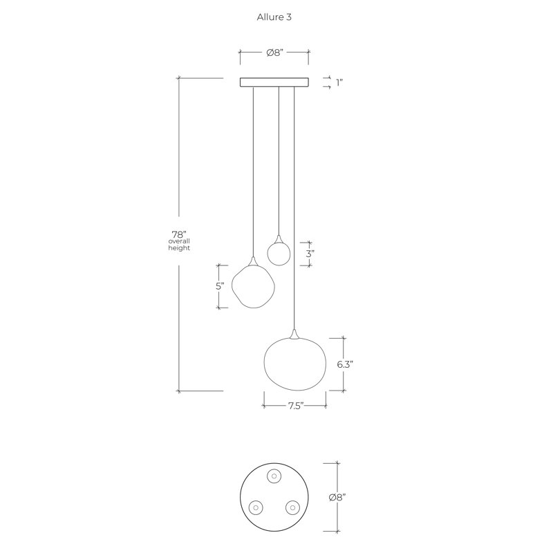 Luminaire suspendu grappe 3 lumières Allure, Noir