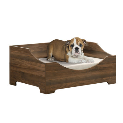 Gibson 36"W Brown Alder Wood Finish 36"W Modern Comfy Pet Bed With Cushion