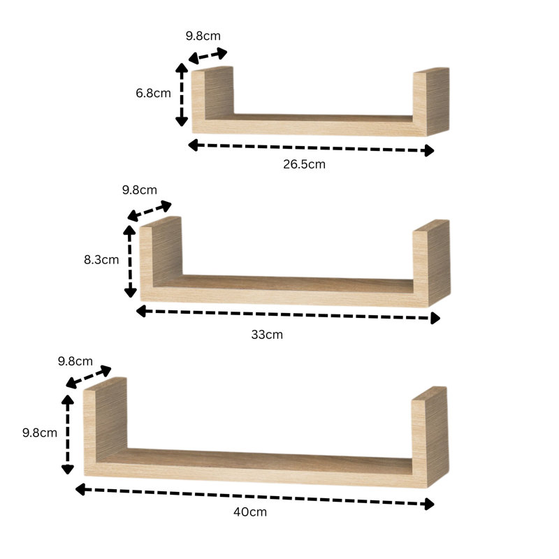Hudson Shelf Kits, pack of 3 bookend wall shelves, Oak
