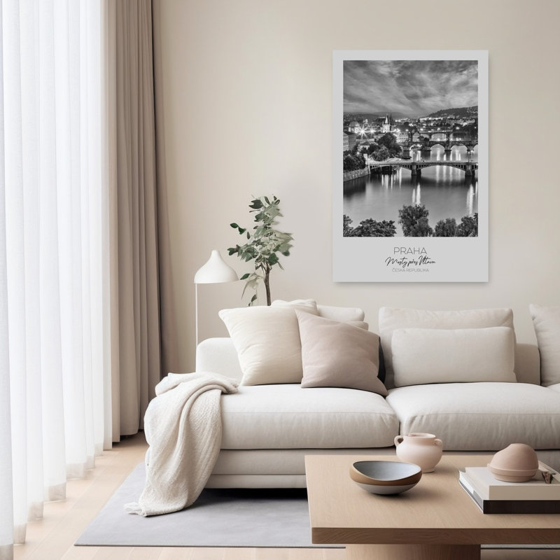 Praguea#039;S Vltava River Vintage Abstract Contemporary Architecture City Wall Art Print by Melanie Viola - Print